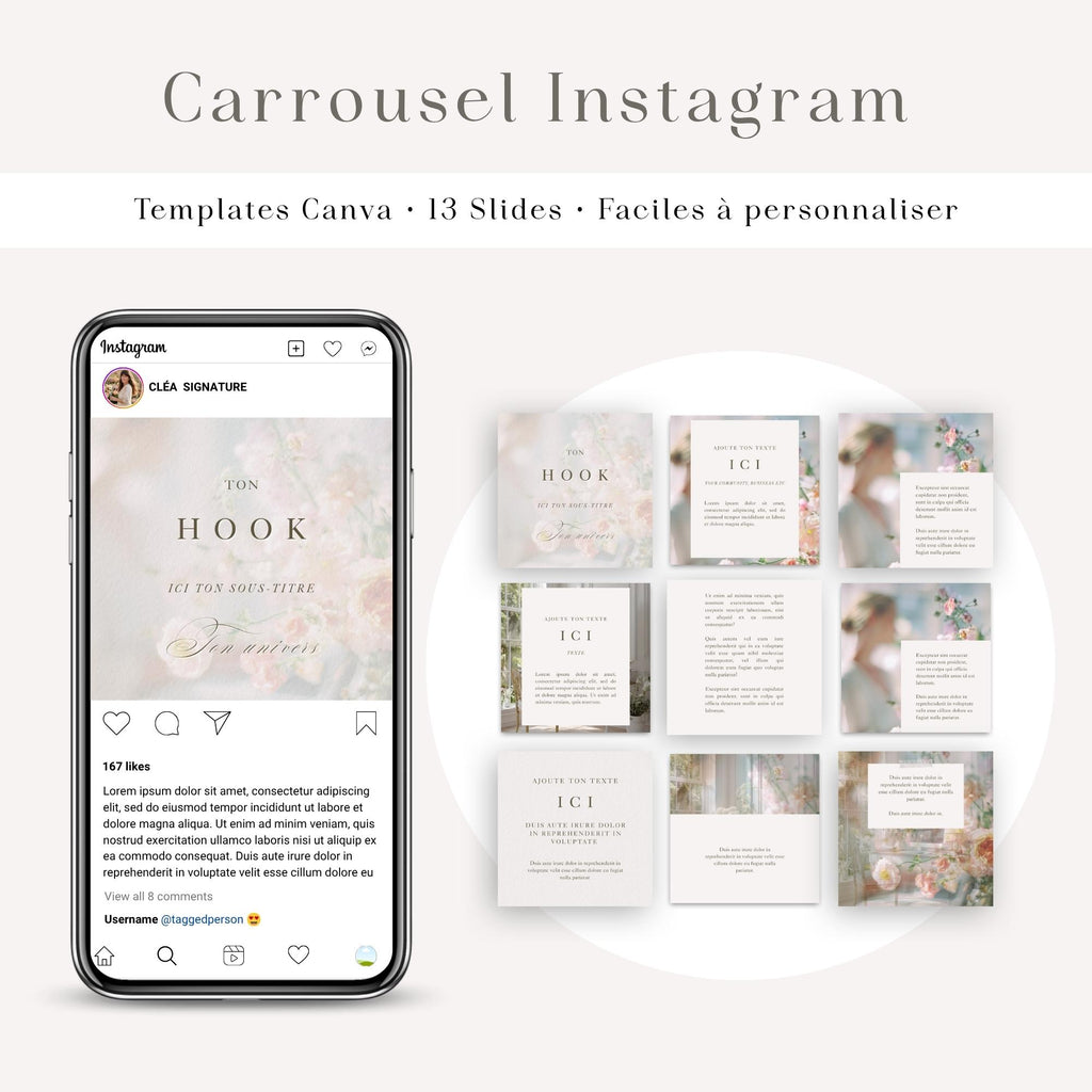 13 Templates Élégants | Modèle Instagram 4:5 | Canva en Français | Carrousel Personnalisable | Téléchargement instantané