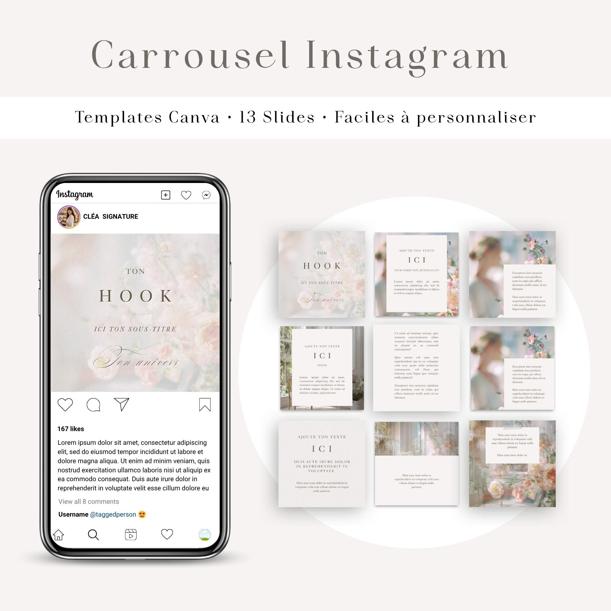 13 Templates Élégants | Modèle Instagram 4:5 | Canva en Français | Carrousel Personnalisable | Téléchargement instantané