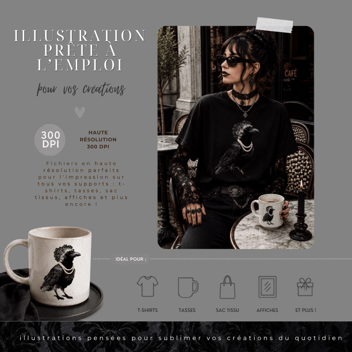 Collection "Les corbeaux de minuit" |  illustrations PNG | Fond transparent | 300 DPI | Bonus : 2 animations MP4