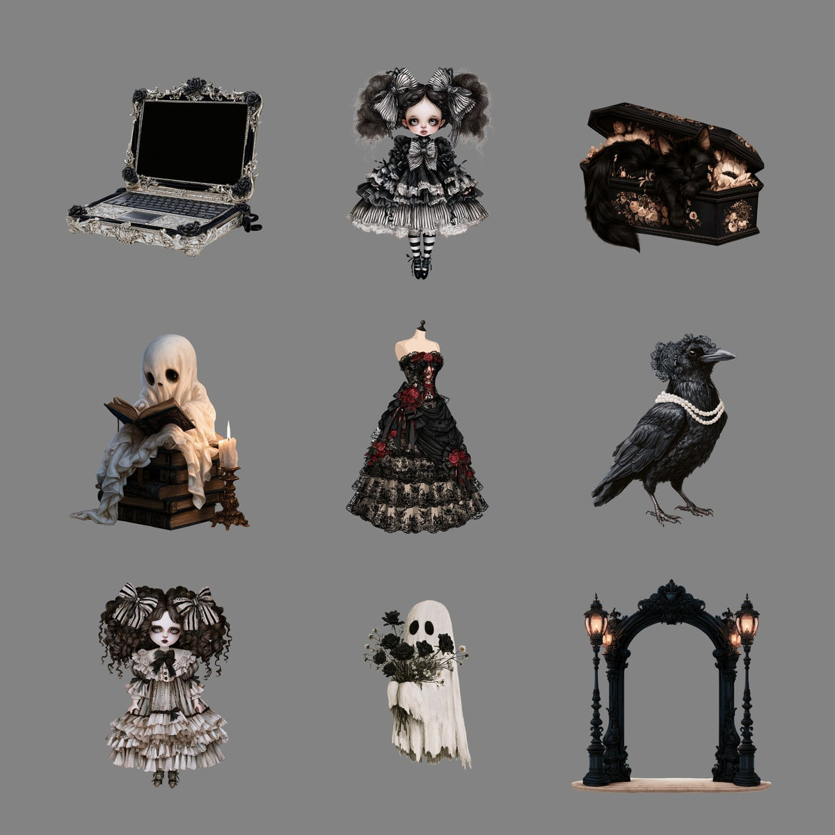 Collection "Les corbeaux de minuit" |  illustrations PNG | Fond transparent | 300 DPI | Bonus : 2 animations MP4